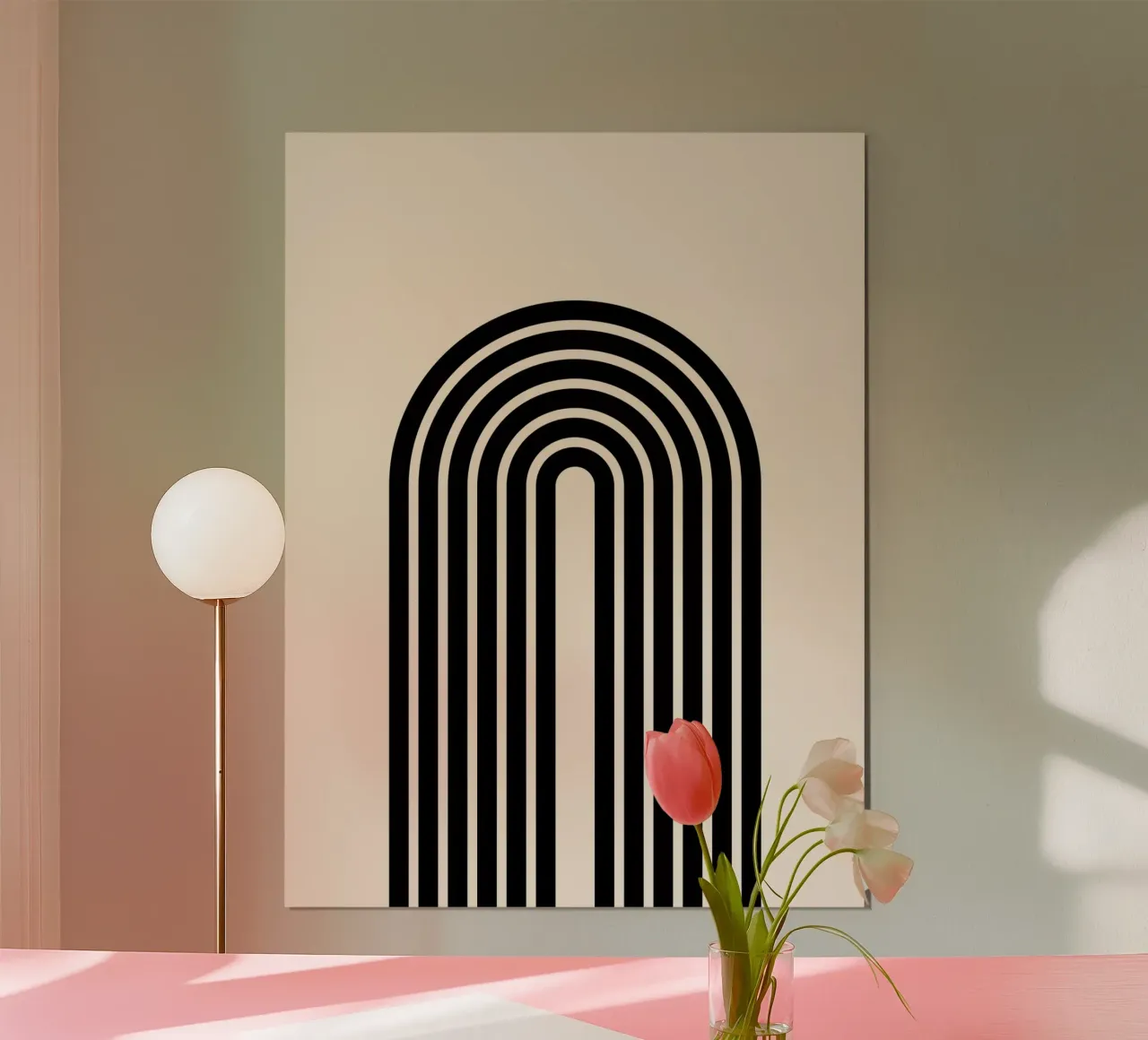 Arco geometrico minimalista in grassetto - Nero su avorio poster con telaio in plastica da Beauty in Simplicity
