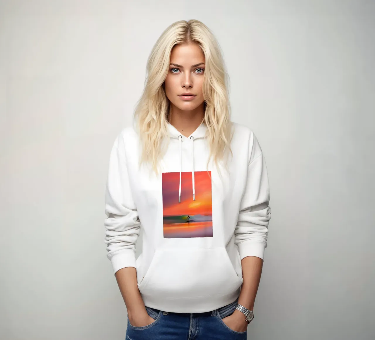 Sunset Surfer felpa con cappuccio da ICONICA Art Studio