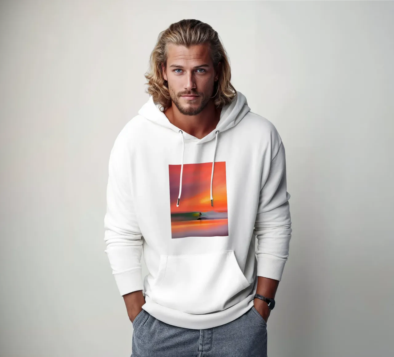 Sunset Surfer felpa con cappuccio da ICONICA Art Studio