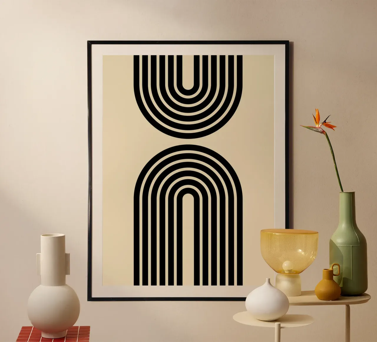 Archi geometrici minimalisti a righe in grassetto 2 | nero su beige poster da Beauty in Simplicity