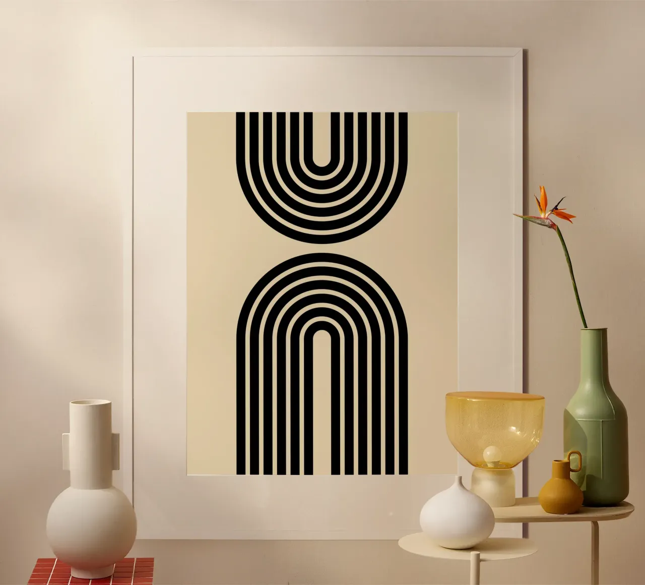 Archi geometrici minimalisti a righe in grassetto 2 | nero su beige poster da Beauty in Simplicity