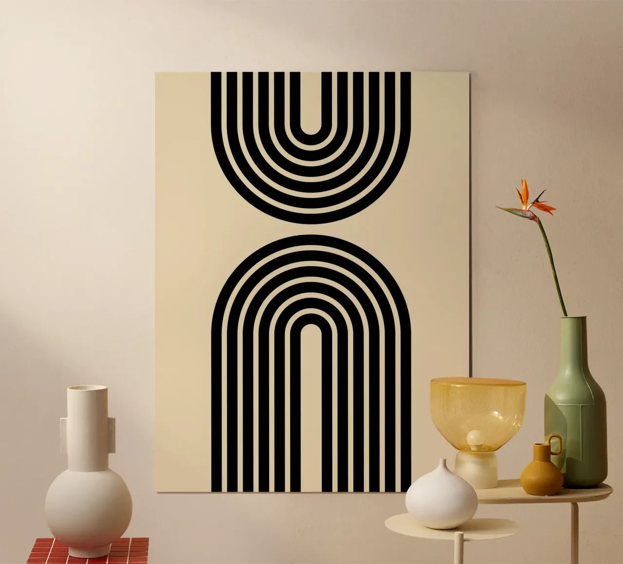 Archi geometrici minimalisti a righe in grassetto 2 | nero su beige poster da Beauty in Simplicity