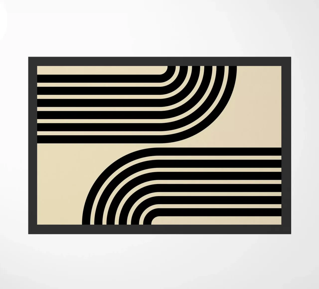 Minimalist Geometric Bold Striped Arches | Black on Beige doormat by Beauty in Simplicity