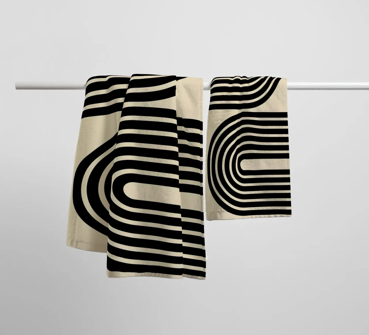 Minimalist Geometric Bold Striped Arches | Black on Beige towel by Beauty in Simplicity