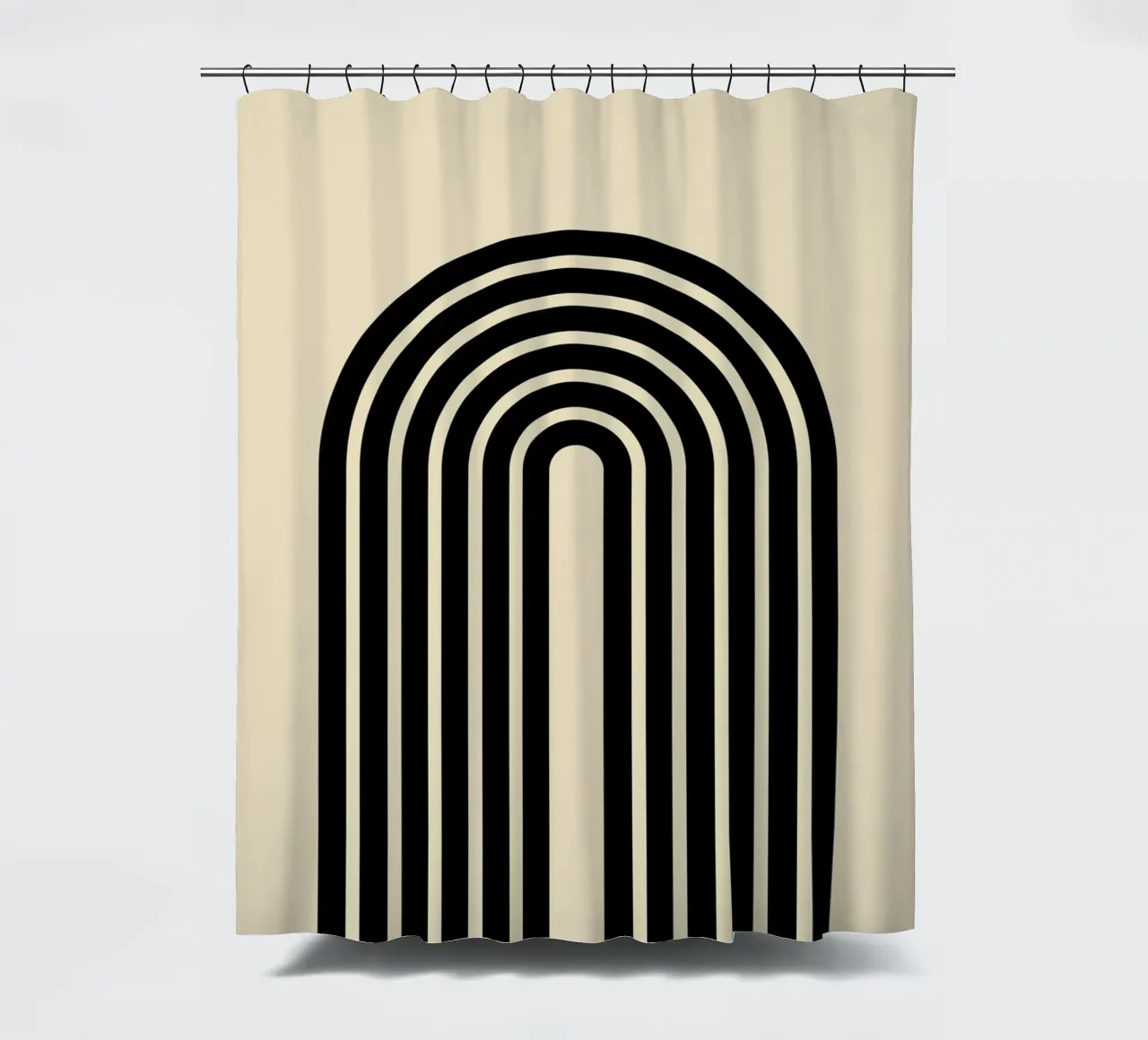 Arco geometrico minimale a righe in grassetto nero su beige tenda da doccia da Beauty in Simplicity