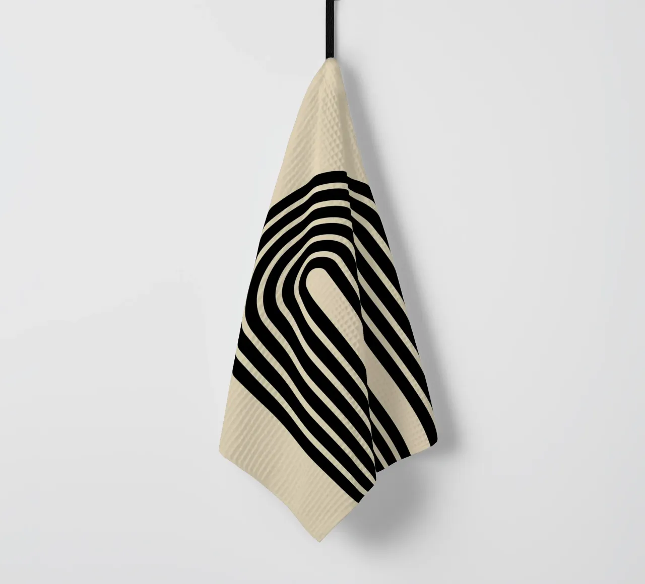 Arco geometrico minimale a righe in grassetto nero su beige canovaccio da cucina da Beauty in Simplicity
