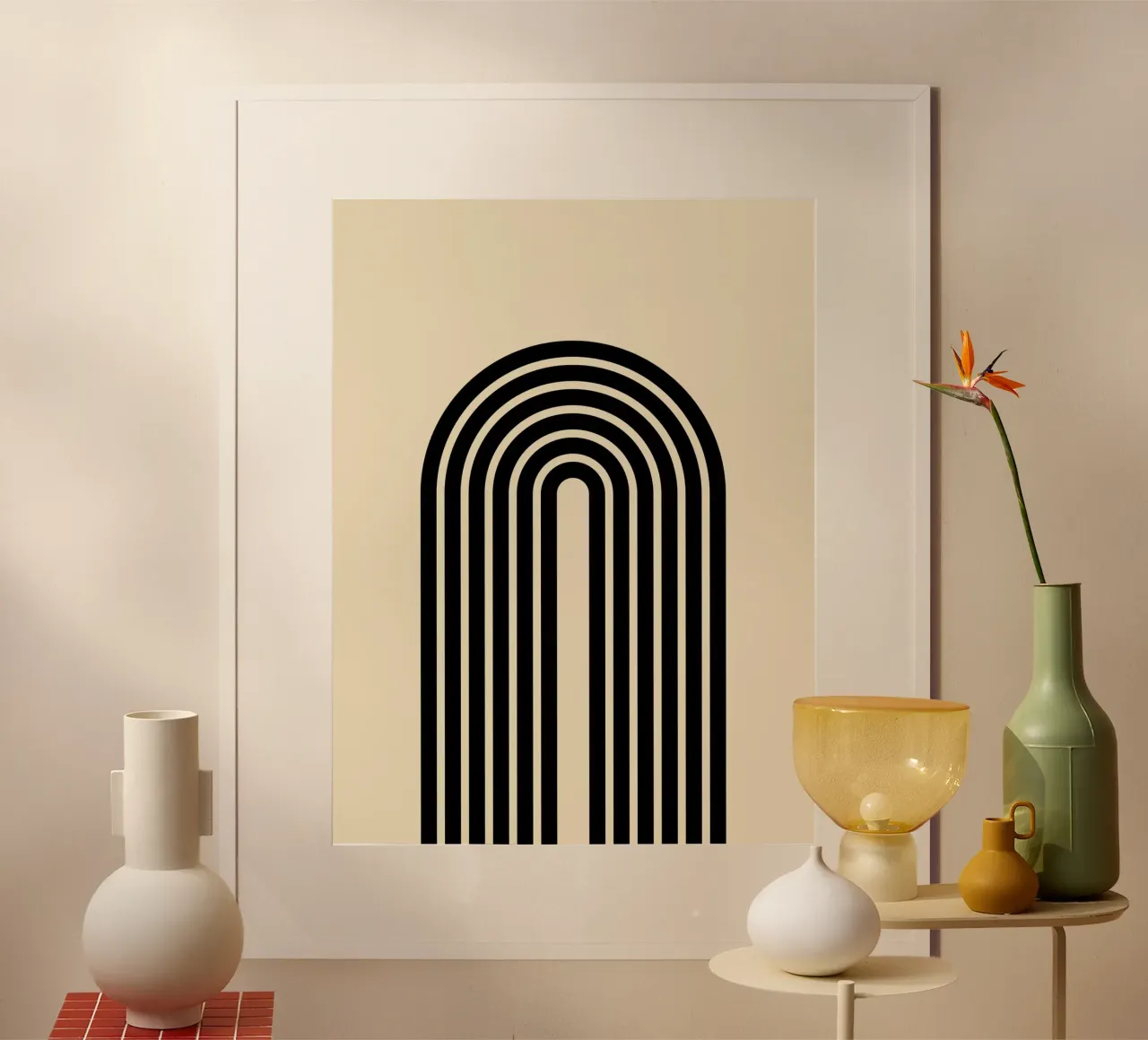 Arco geometrico minimale a righe in grassetto nero su beige carta hahnemühle da Beauty in Simplicity
