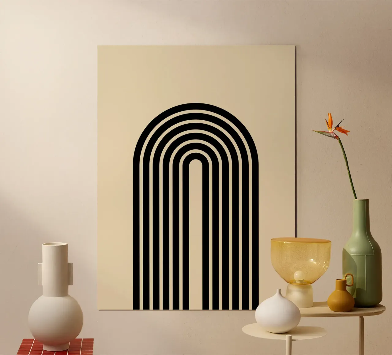 Arco geometrico minimale a righe in grassetto nero su beige carta hahnemühle da Beauty in Simplicity