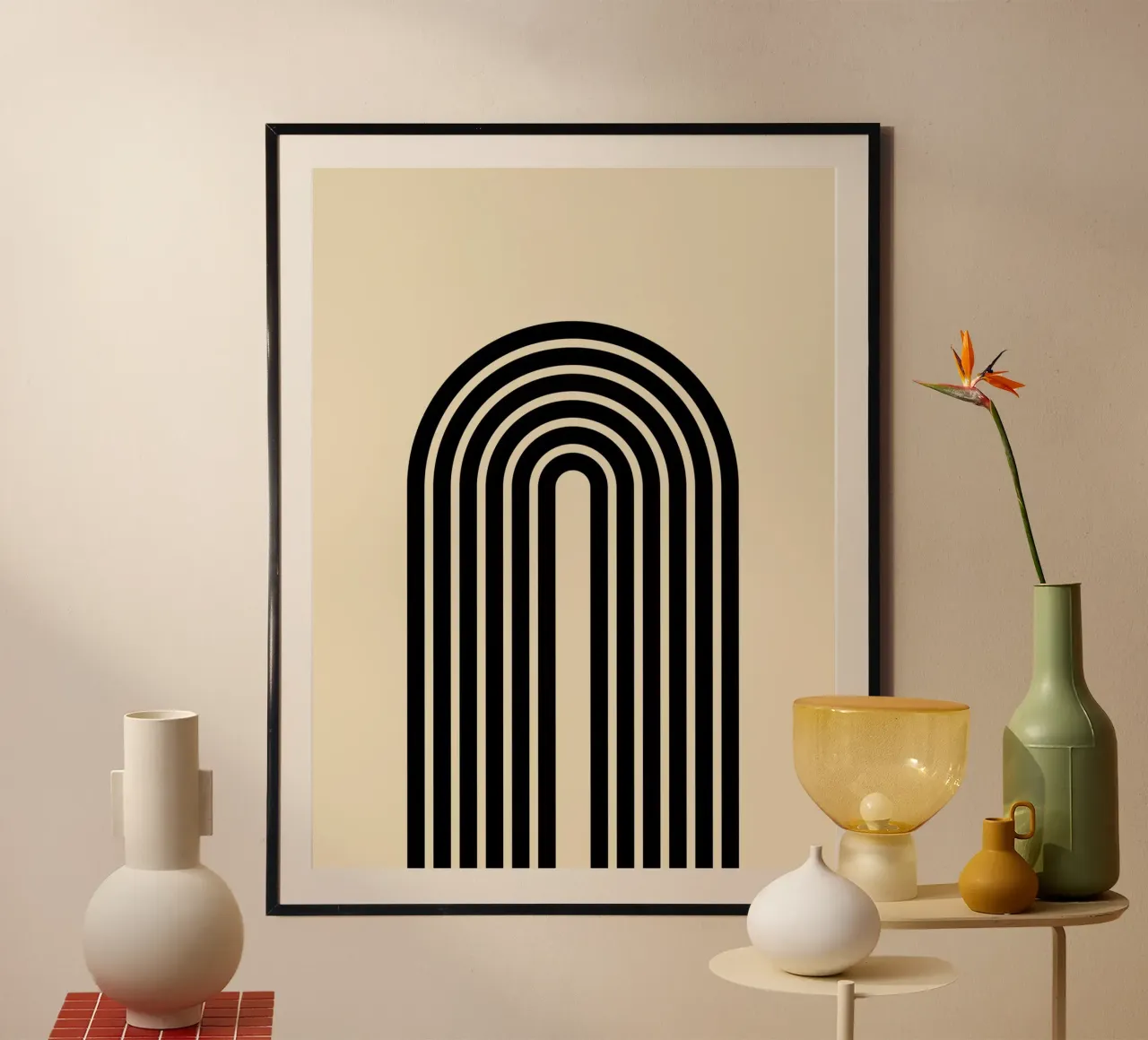Arco geometrico minimale a righe in grassetto nero su beige carta hahnemühle da Beauty in Simplicity