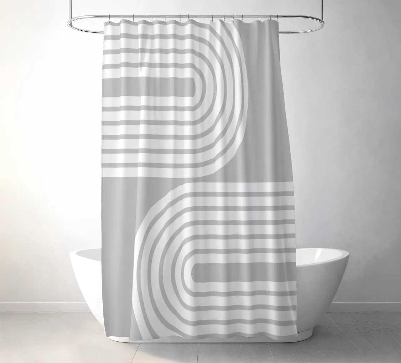 Archi geometrici minimalisti a strisce bianche su grigio chiaro tenda da doccia da Beauty in Simplicity