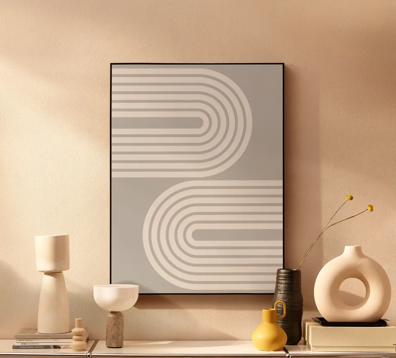 Archi geometrici minimalisti a strisce bianche su grigio chiaro alluminio dibond da Beauty in Simplicity