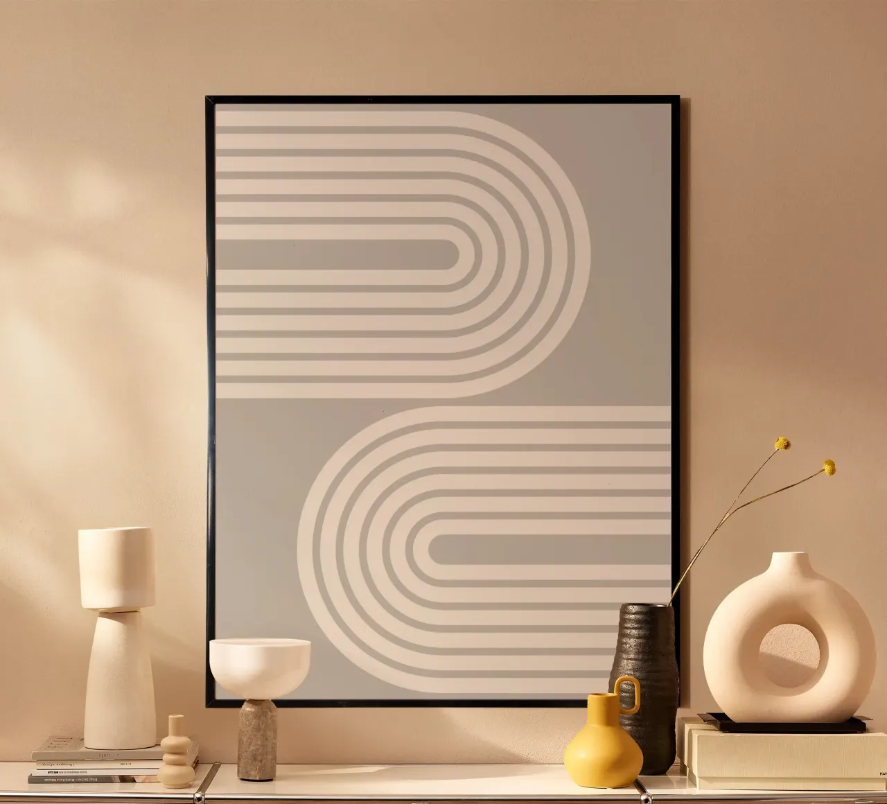 Archi geometrici minimalisti a strisce bianche su grigio chiaro carta hahnemühle da Beauty in Simplicity