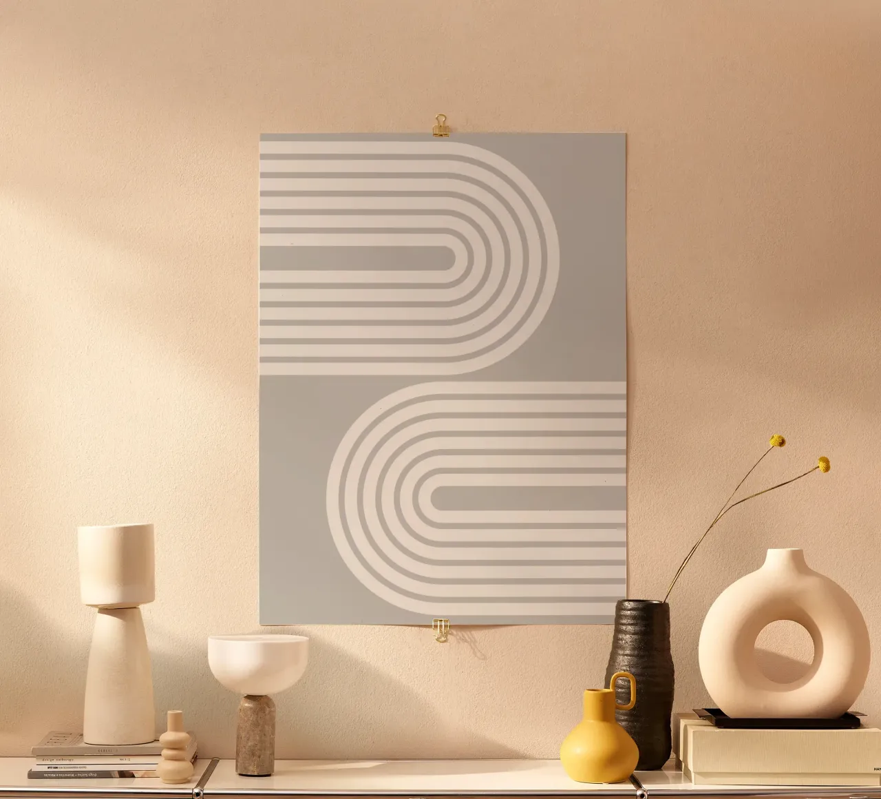 Archi geometrici minimalisti a strisce bianche su grigio chiaro carta hahnemühle da Beauty in Simplicity