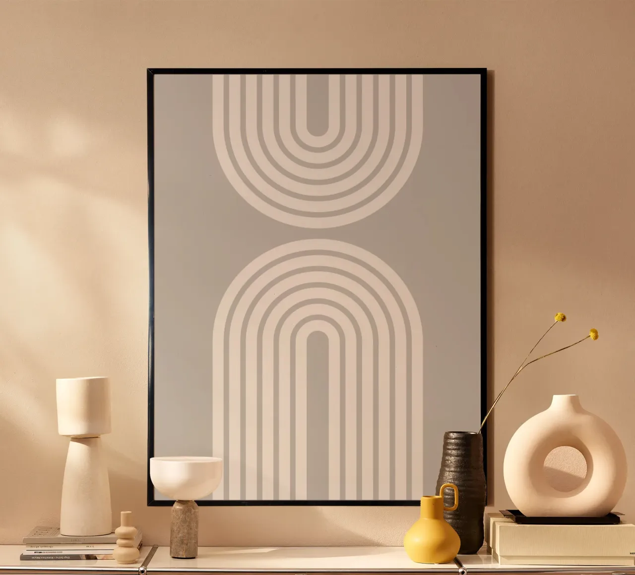 Archi geometrici minimalisti in grassetto 2 | Bianco su grigio chiaro poster da Beauty in Simplicity