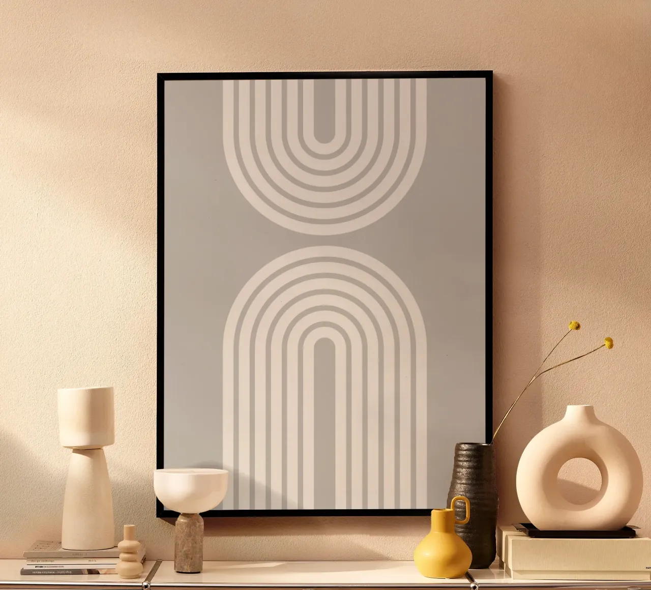 Archi geometrici minimalisti in grassetto 2 | Bianco su grigio chiaro poster da Beauty in Simplicity