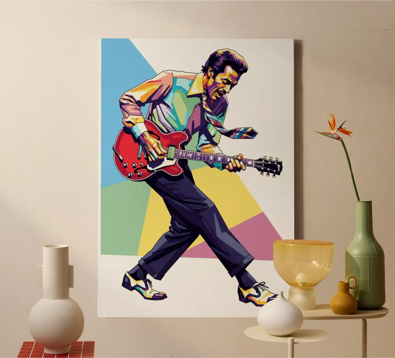 Chuck Berry "duck walk" pose canvas met Baklijst van Hantamrata