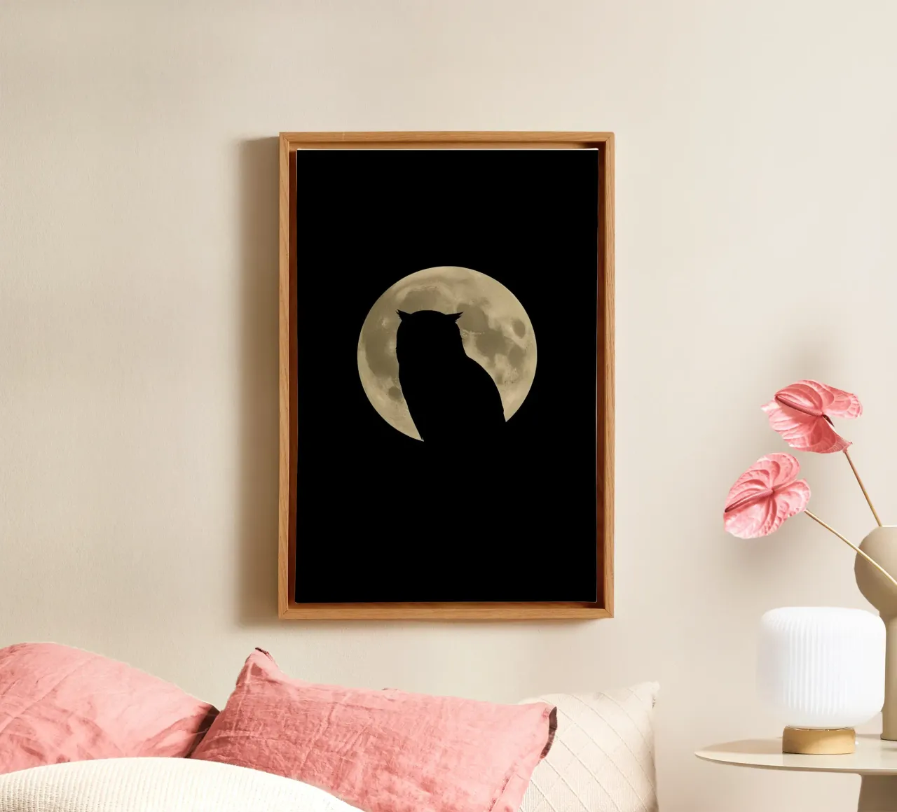 Owl Silhouette in Front of Moon canvas with Floater frame by DesignDoodle