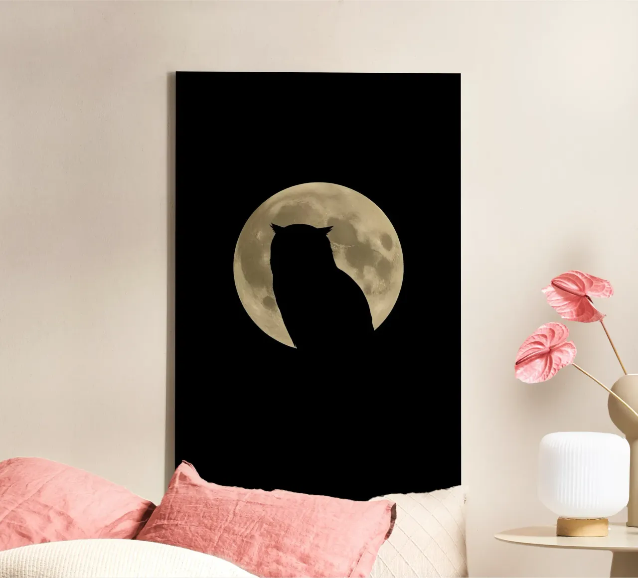 Owl Silhouette in Front of Moon canvas with Floater frame by DesignDoodle