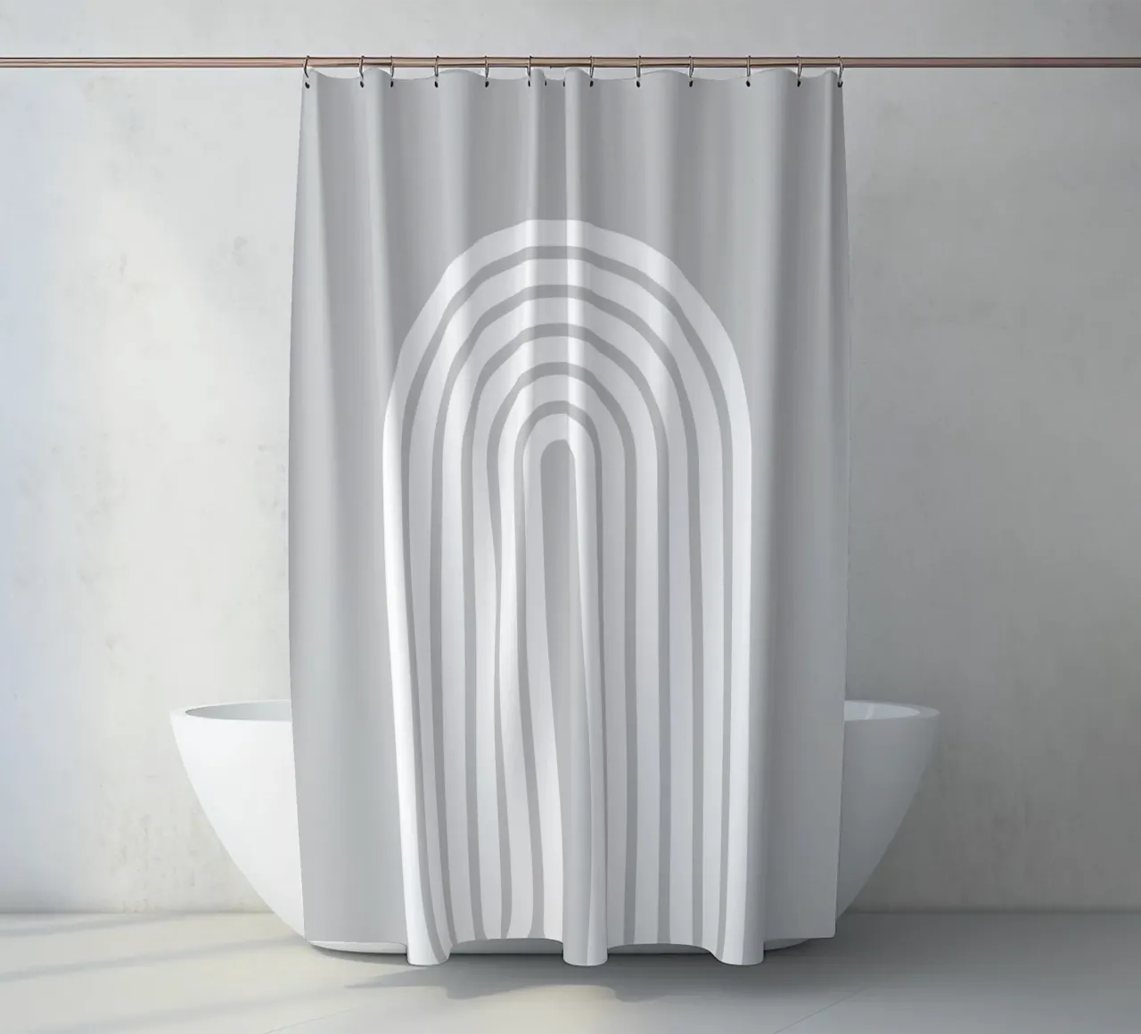 Arco geometrico minimale a righe in grassetto bianco su grigio chiaro tenda da doccia da Beauty in Simplicity