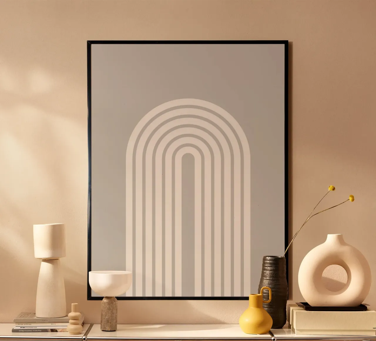 Arco geometrico minimale a righe in grassetto bianco su grigio chiaro poster da Beauty in Simplicity