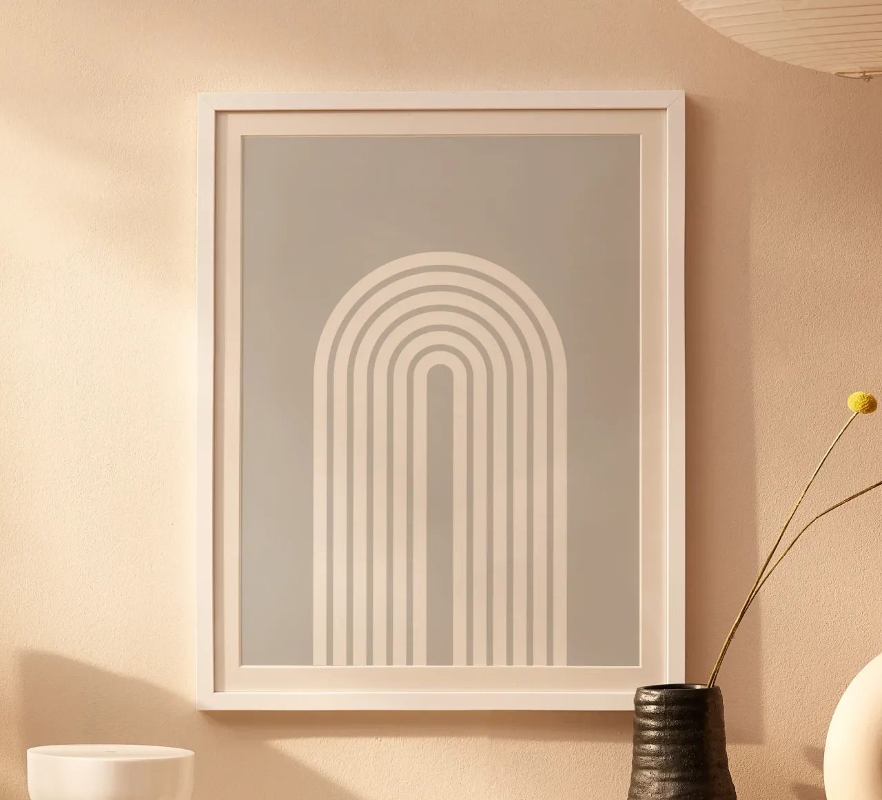 Arco geometrico minimale a righe in grassetto bianco su grigio chiaro carta hahnemühle da Beauty in Simplicity