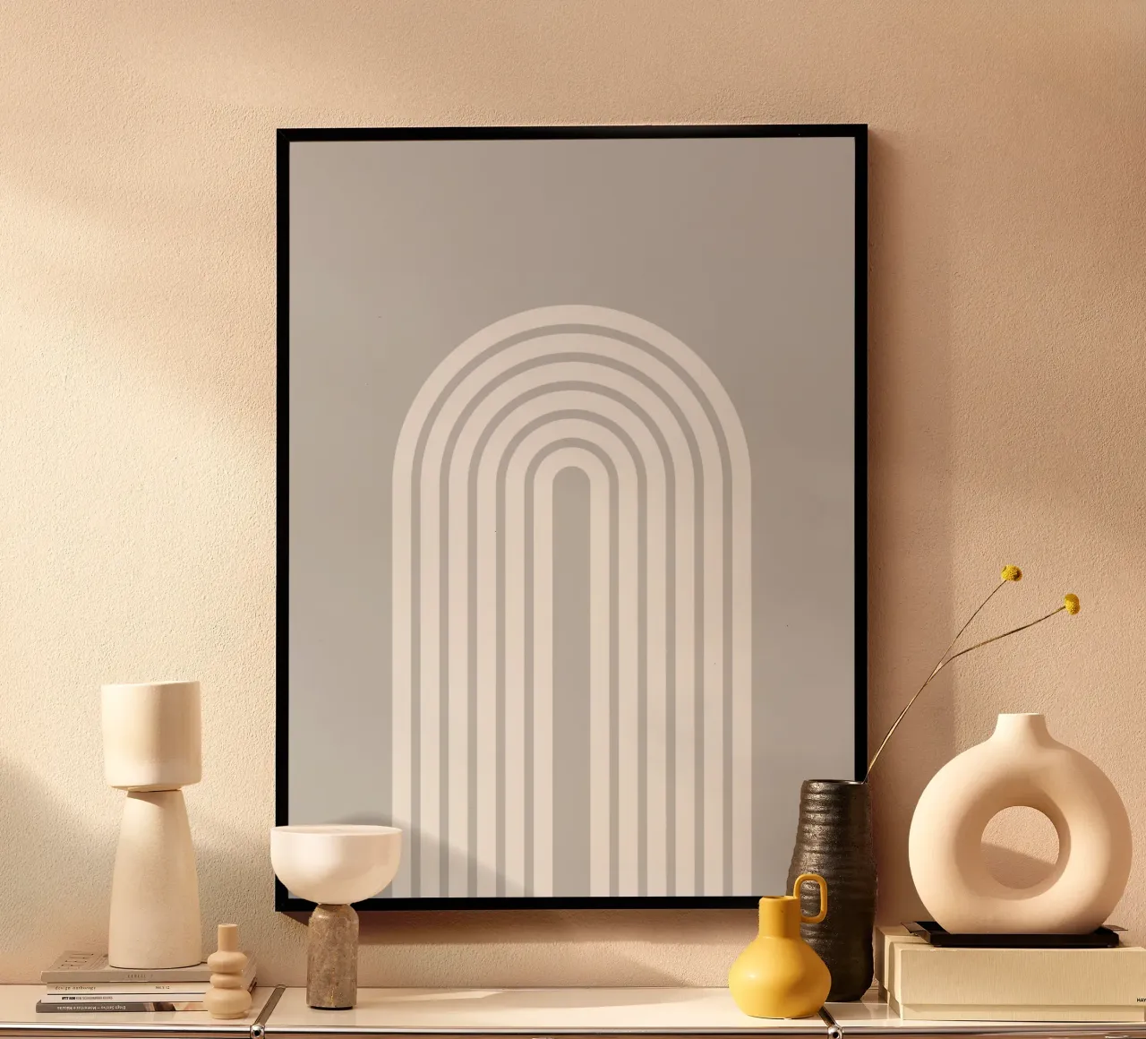 Arco geometrico minimale a righe in grassetto bianco su grigio chiaro poster da Beauty in Simplicity