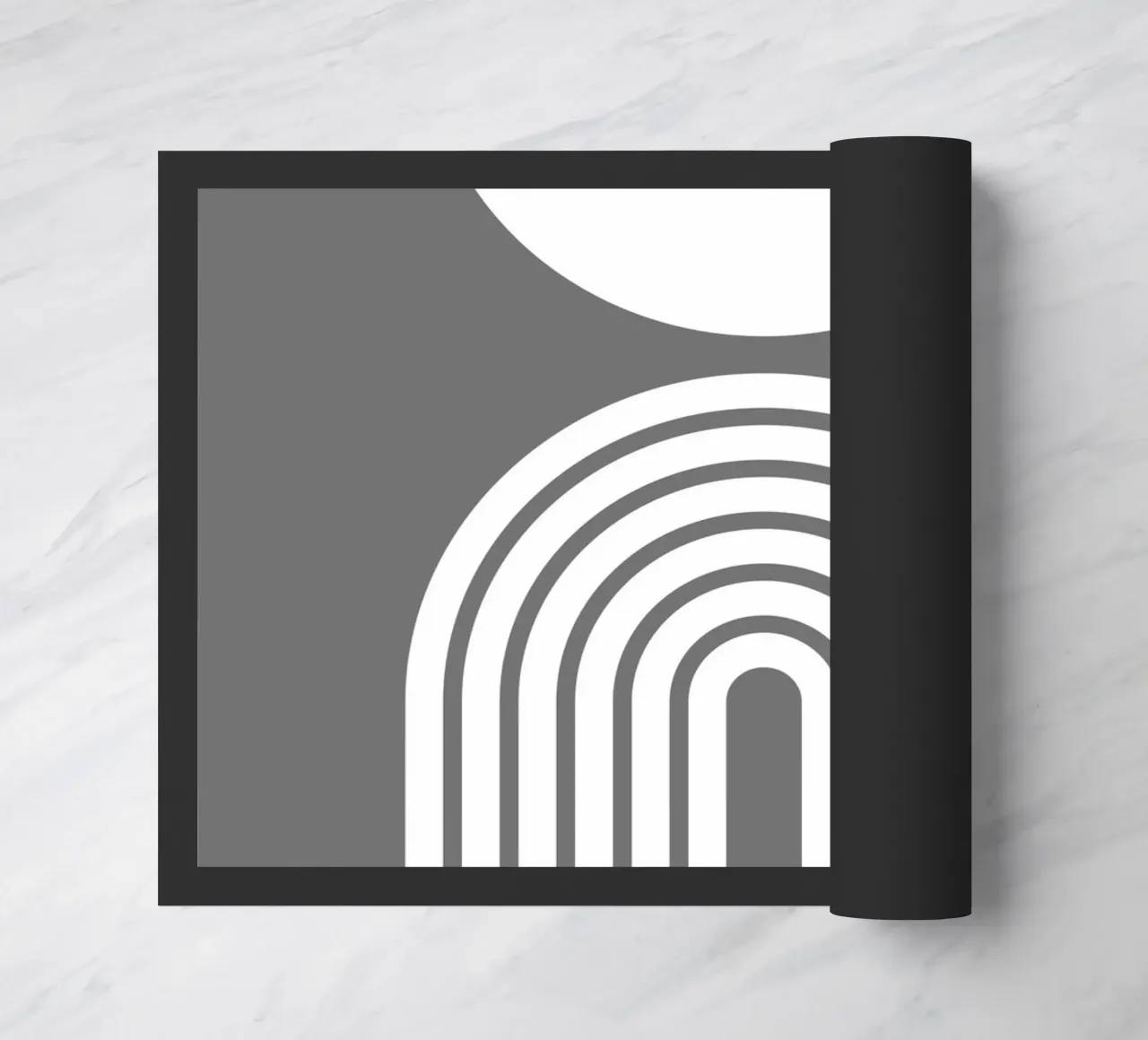 Arco geometrico minimalista e cerchio bianco su grigio scuro zerbino da Beauty in Simplicity