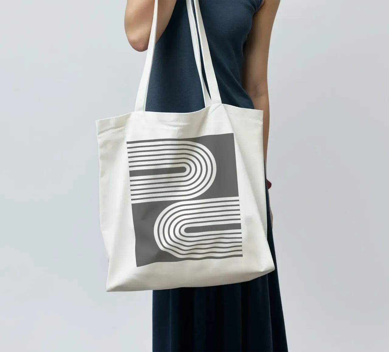 Archi geometrici minimalisti a strisce bianche su grigio scuro borsa in juta da Beauty in Simplicity