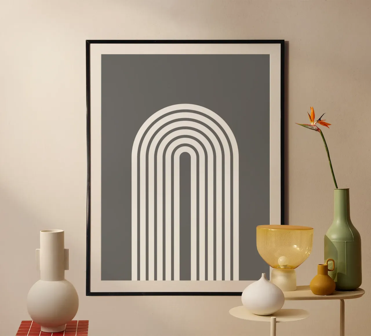 Minimale Geometrische Boog | Wit op Donkergrijs hahnemühle van Beauty in Simplicity