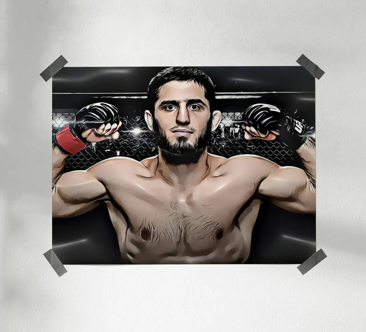 Portrait d'Islam Makhachev dans l'octogone poster de dark eagle