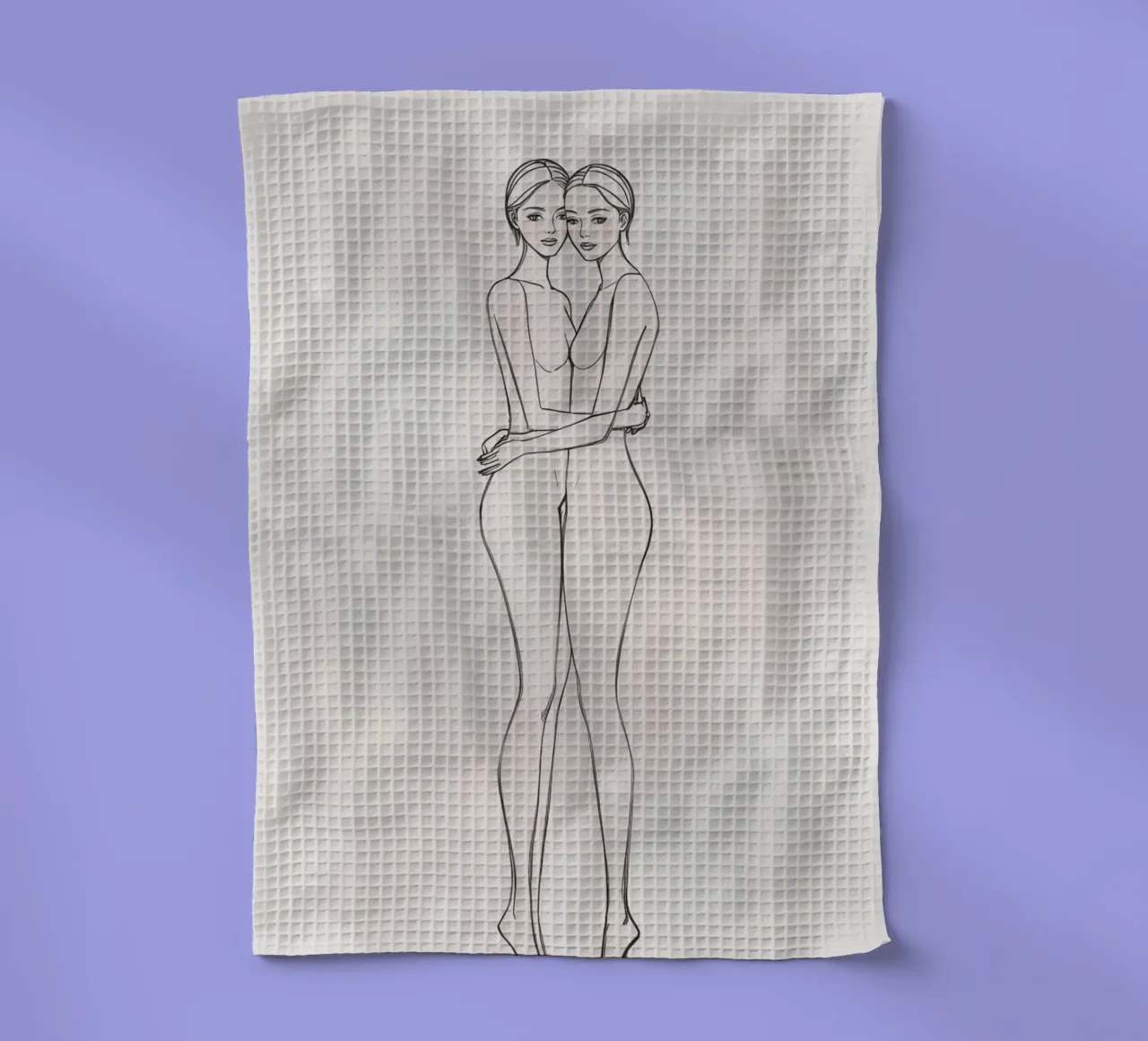 Dessin au trait de deux femmes s'embrassant torchon de DesignDoodle