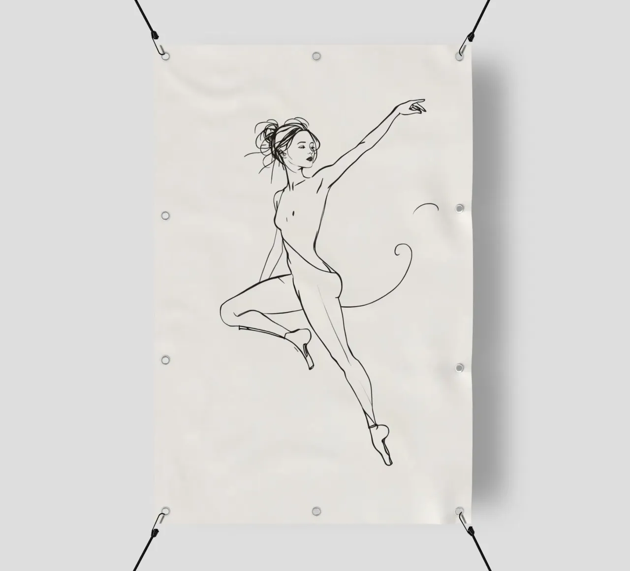 Disegno lineare di donna in body in posa telo in pvc da DesignDoodle