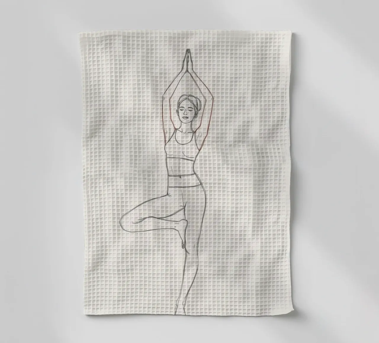Dessin au trait d'une femme en position de yoga dans un arbre torchon de DesignDoodle