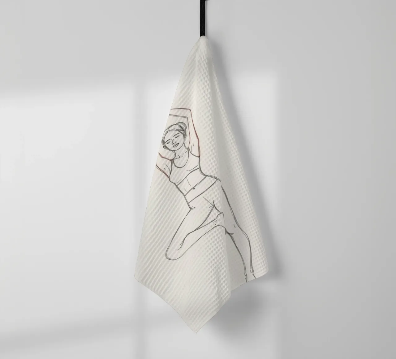 Dessin au trait d'une femme en position de yoga dans un arbre torchon de DesignDoodle