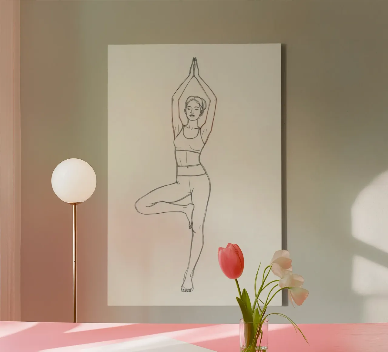 Dessin au trait d'une femme en position de yoga dans un arbre toile avec Caisse américaine de DesignDoodle