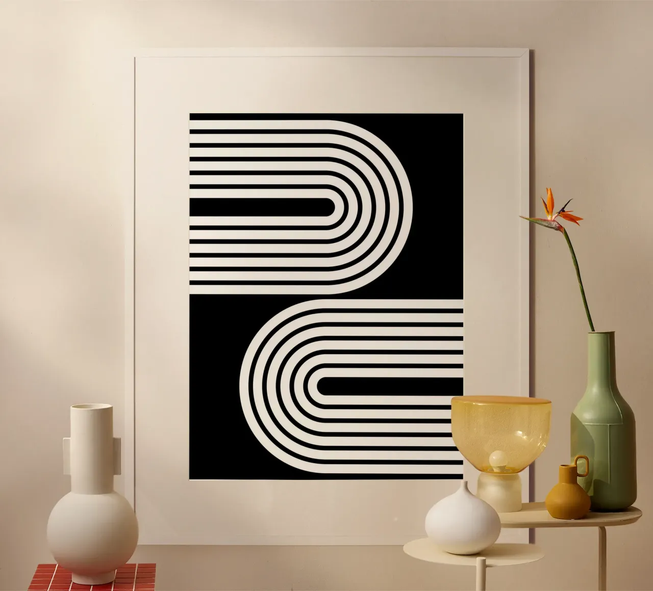 Minimalist Geometric Bold Arches | White on Black hahnemühle by Beauty in Simplicity
