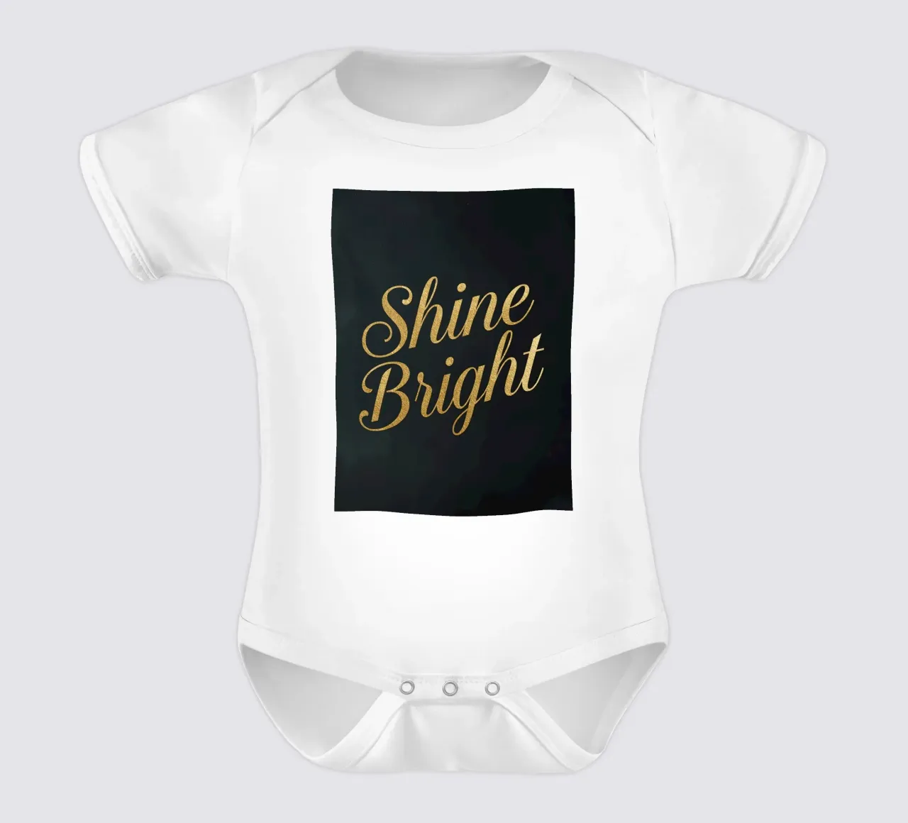 Tilted Golden "Shine Bright" Script on Dark Background short-sleeve baby romper by DesignDoodle