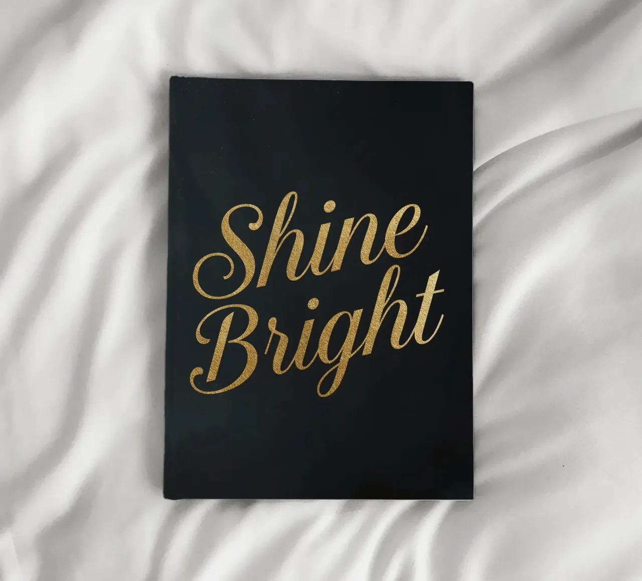 Tilted Golden "Shine Bright" Script on Dark Background notebook by DesignDoodle