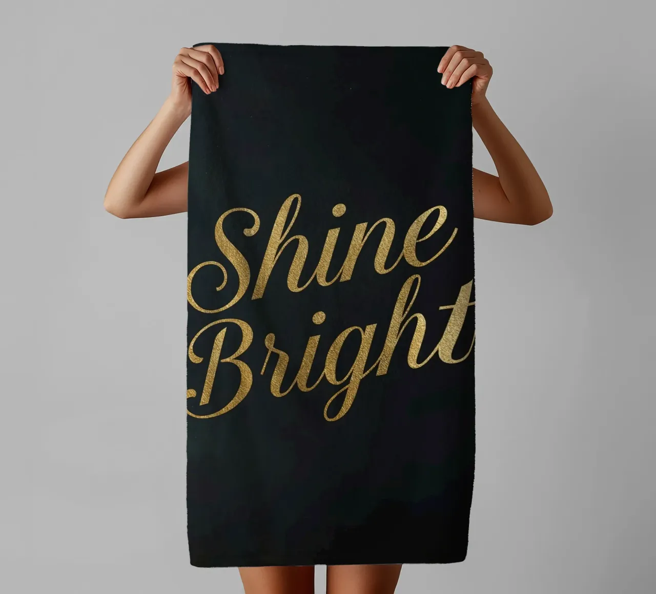 Tilted Golden "Shine Bright" Script on Dark Background towel by DesignDoodle