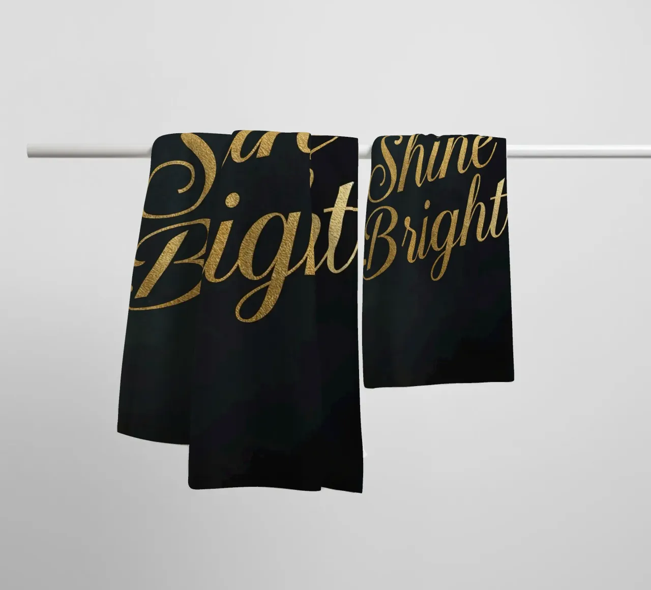 Tilted Golden "Shine Bright" Script on Dark Background towel by DesignDoodle