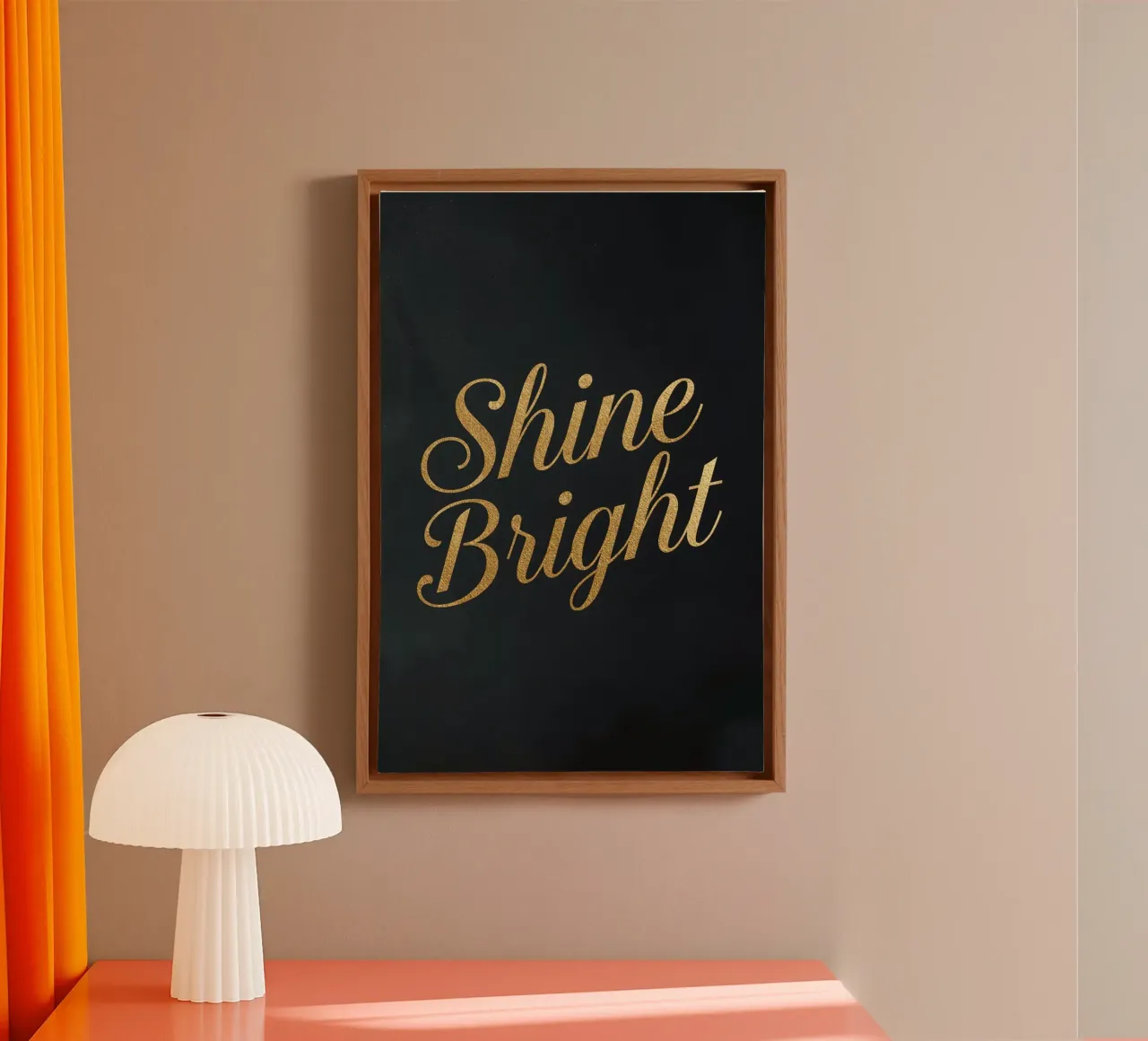Tilted Golden "Shine Bright" Script on Dark Background canvas with Floater frame by DesignDoodle