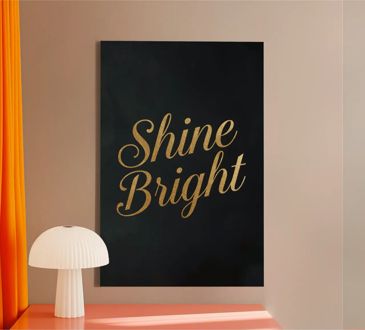 Tilted Golden "Shine Bright" Script on Dark Background canvas with Floater frame by DesignDoodle
