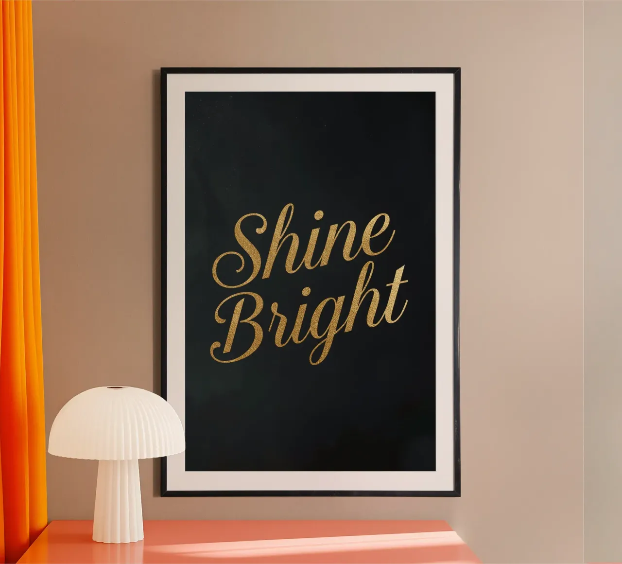 Tilted Golden "Shine Bright" Script on Dark Background poster by DesignDoodle