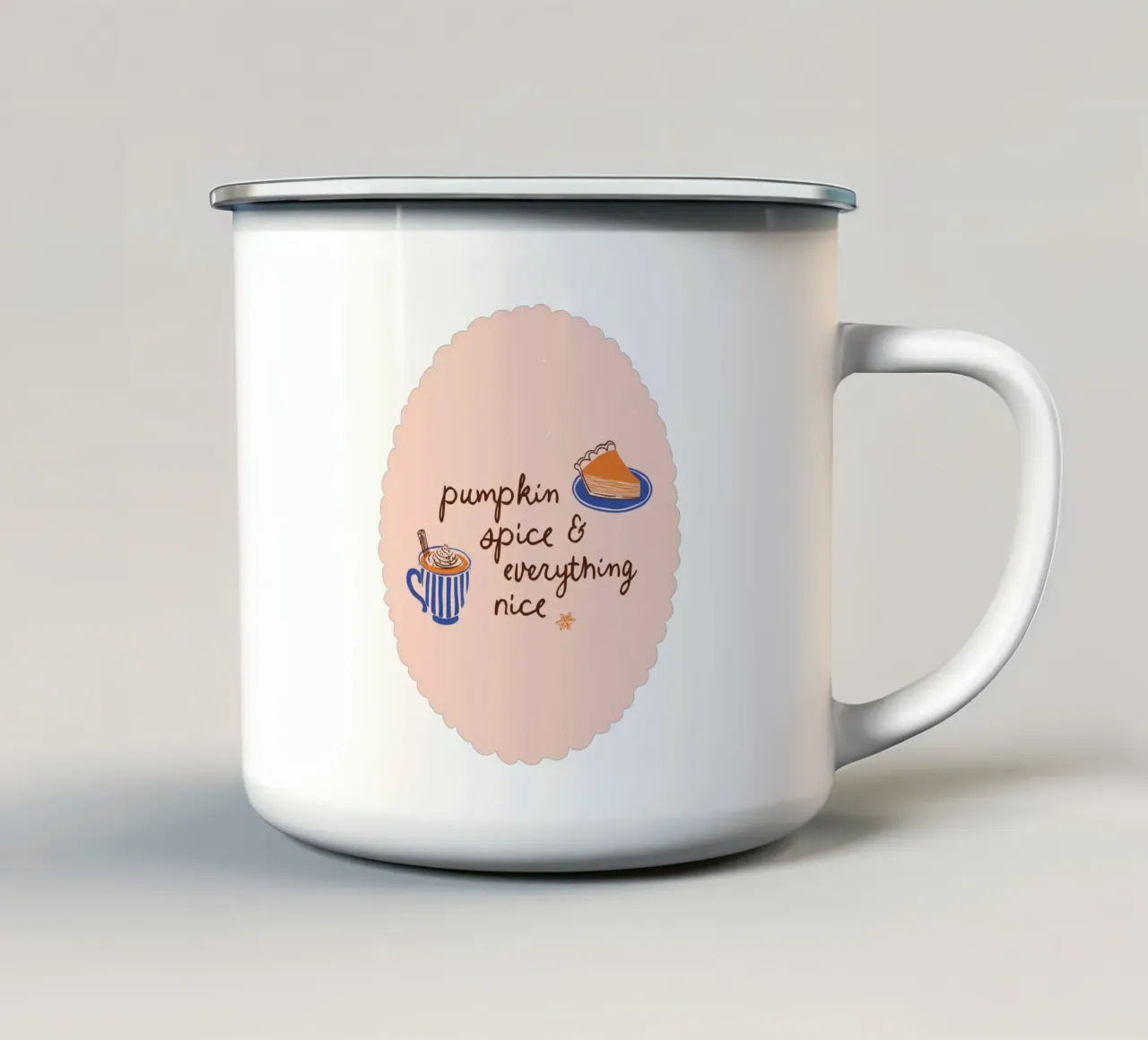 Pumpkin spice & everything nice tazza in smalto da modeern