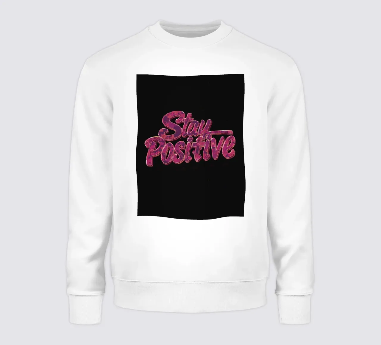 "Positiv bleiben" Glänzend strukturierter Text auf Schwarz Sweatshirt von DesignDoodle