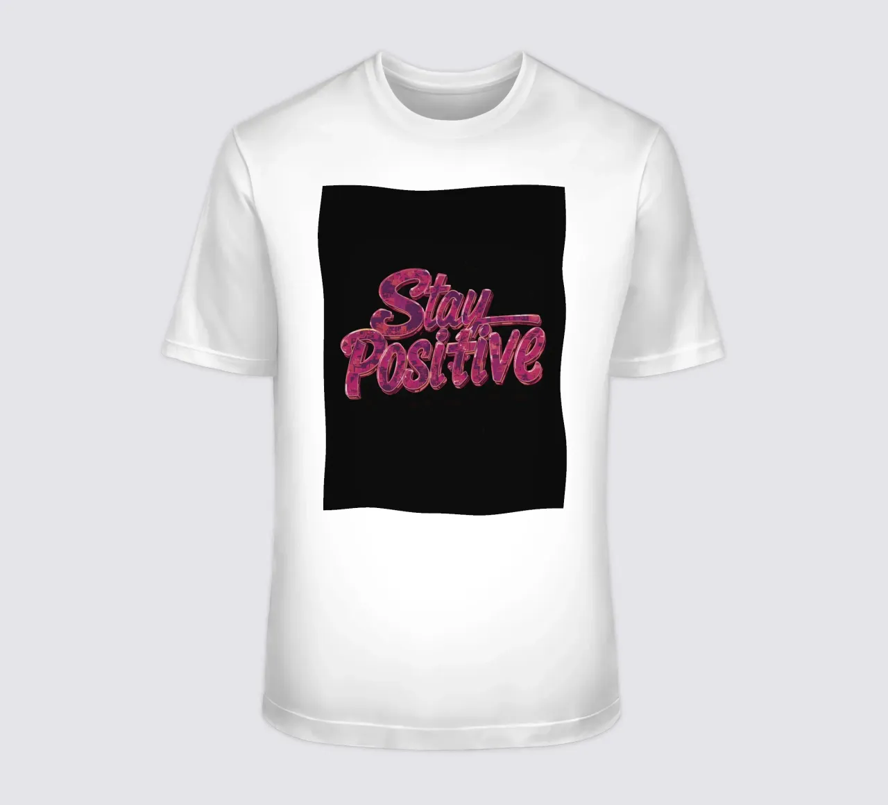 "Positiv bleiben" Glänzend strukturierter Text auf Schwarz T-Shirt von DesignDoodle
