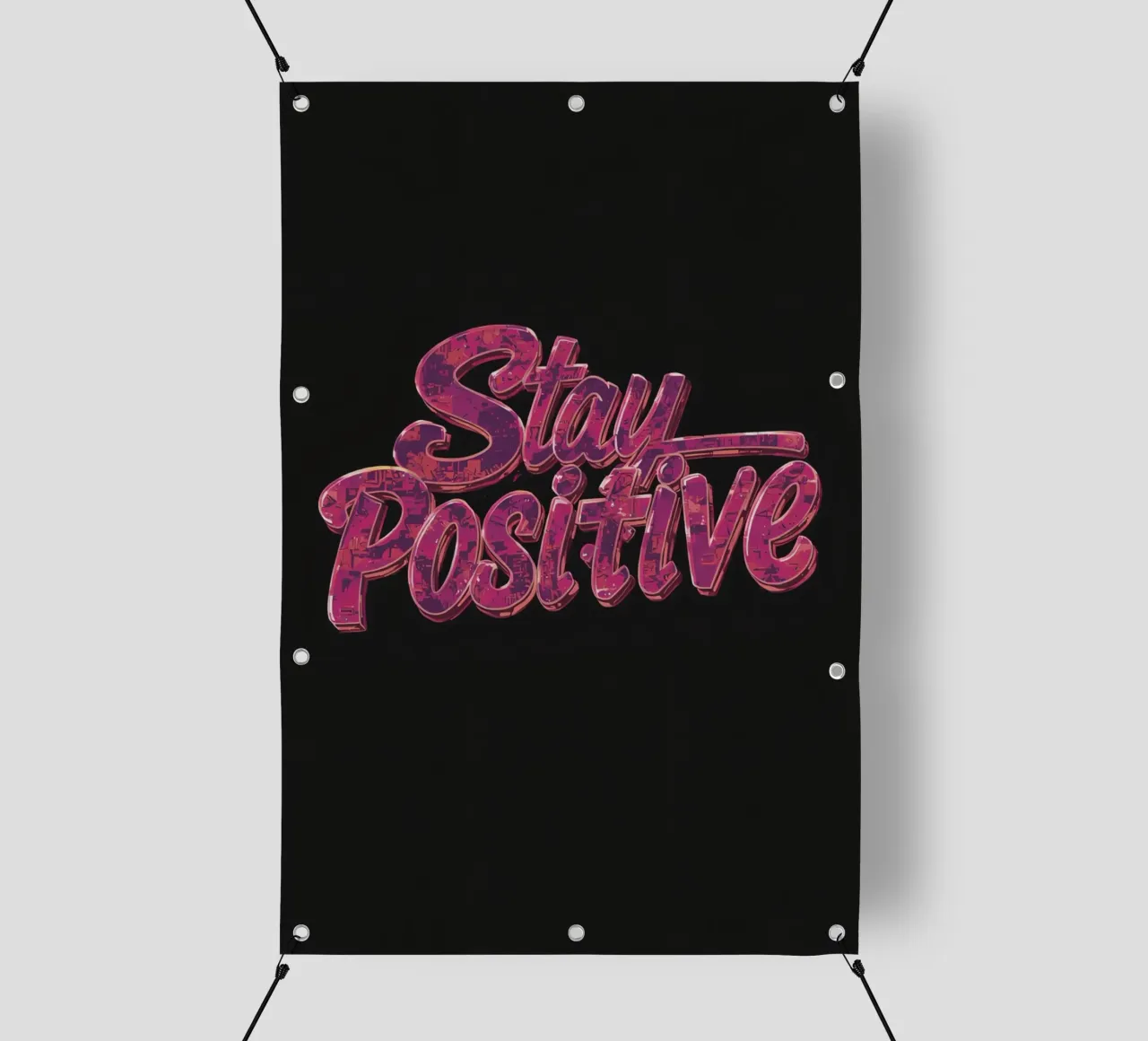 "Positiv bleiben" Glänzend strukturierter Text auf Schwarz PVC Plane von DesignDoodle