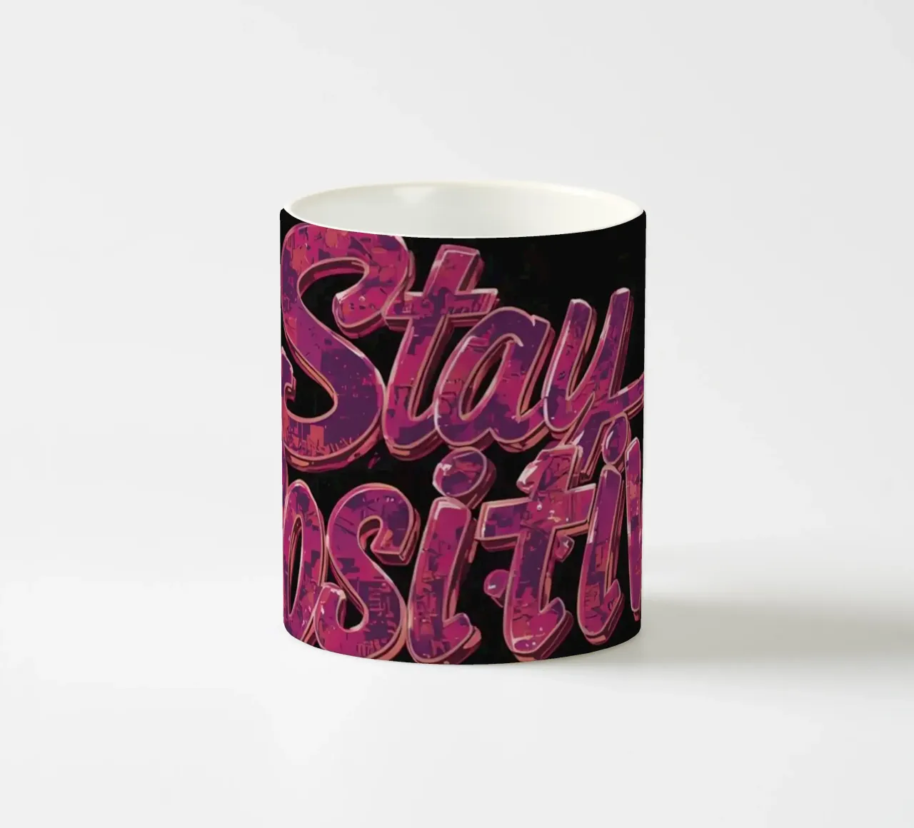 "Positiv bleiben" Glänzend strukturierter Text auf Schwarz Keramik Tasse von DesignDoodle