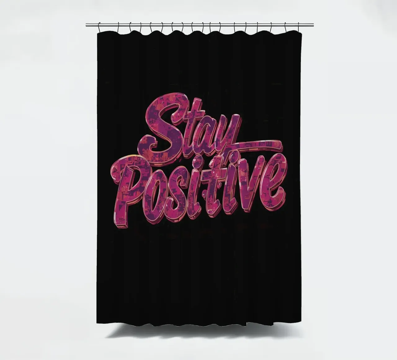"Positiv bleiben" Glänzend strukturierter Text auf Schwarz Duschvorhang von DesignDoodle