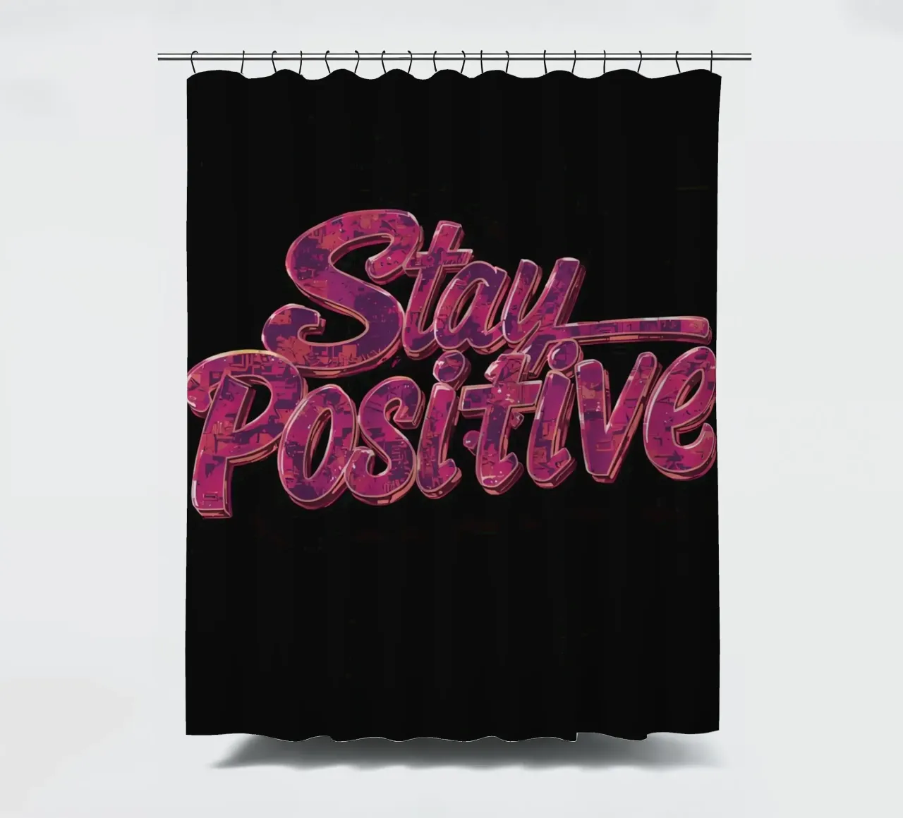 "Positiv bleiben" Glänzend strukturierter Text auf Schwarz Duschvorhang von DesignDoodle